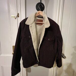 Brown Corduroy Levi Bomber Jacket with Faux Sheepskin Collar